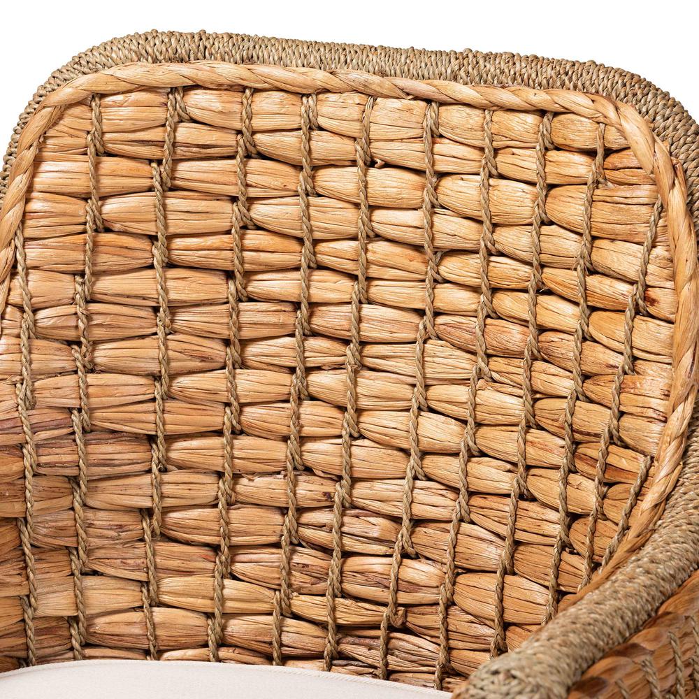 Bohemian Natural Brown Woven Rattan Dining Arm Chair with Cushion. Picture 15