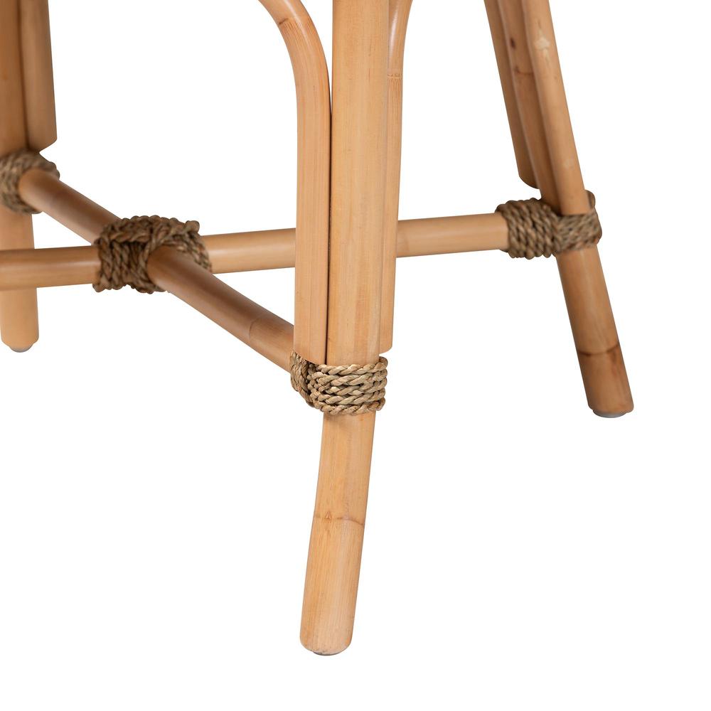 Bohemian Natural Brown Woven Rattan Dining Arm Chair with Cushion. Picture 16