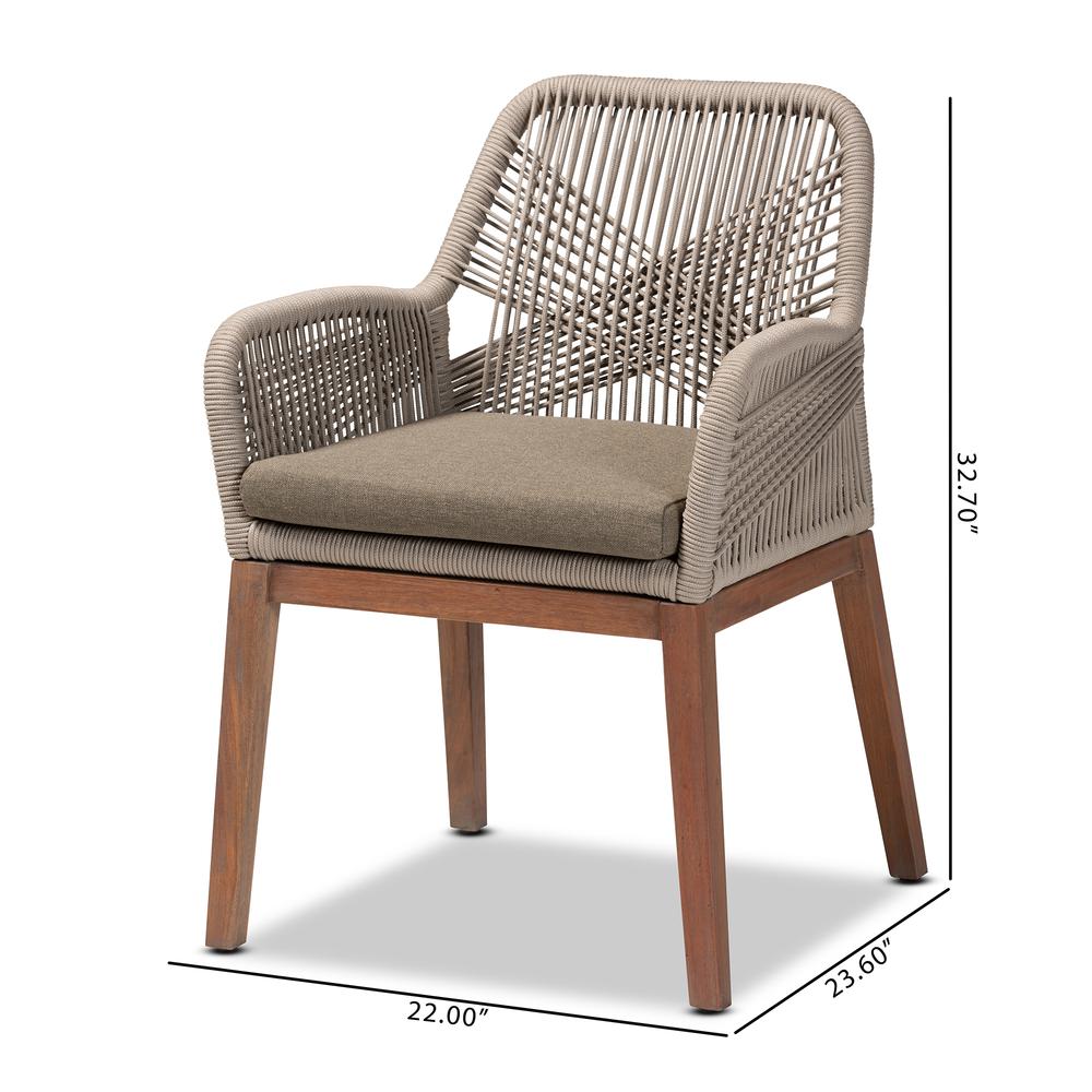 ennifer Mid-Century Transitional Grey Woven Rope Mahogany Dining Arm Chair. Picture 22