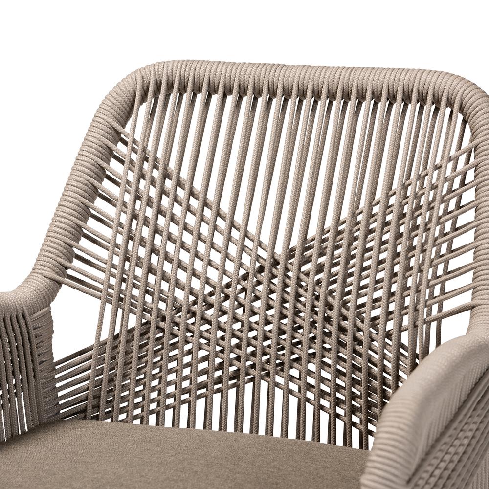ennifer Mid-Century Transitional Grey Woven Rope Mahogany Dining Arm Chair. Picture 16
