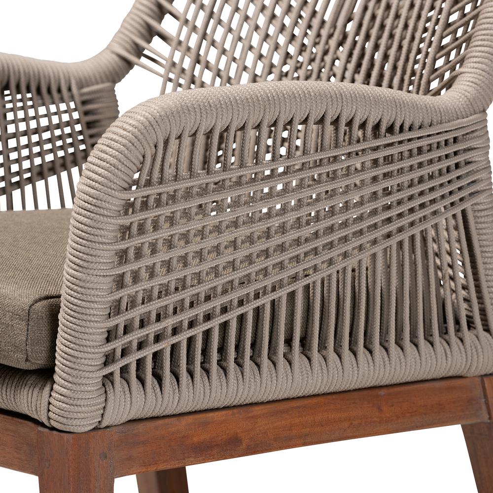 ennifer Mid-Century Transitional Grey Woven Rope Mahogany Dining Arm Chair. Picture 17