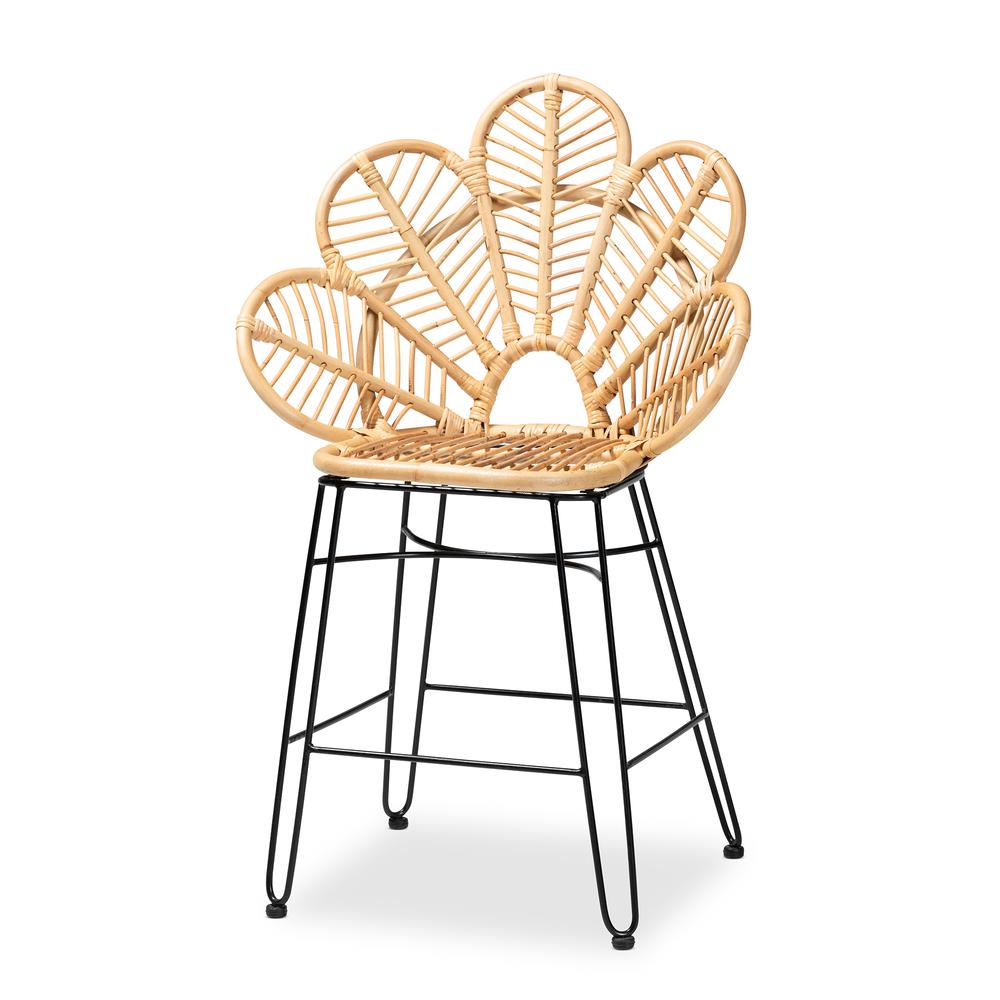 Bohemian Natural Brown Rattan and Black Metal Counter Stool. Picture 11