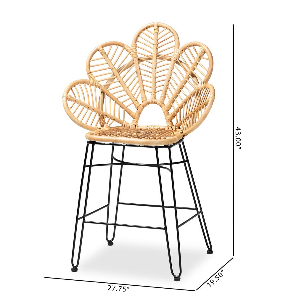 Bohemian Natural Brown Rattan and Black Metal Counter Stool. Picture 20