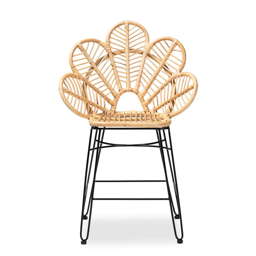 Bohemian Natural Brown Rattan and Black Metal Counter Stool. Picture 12