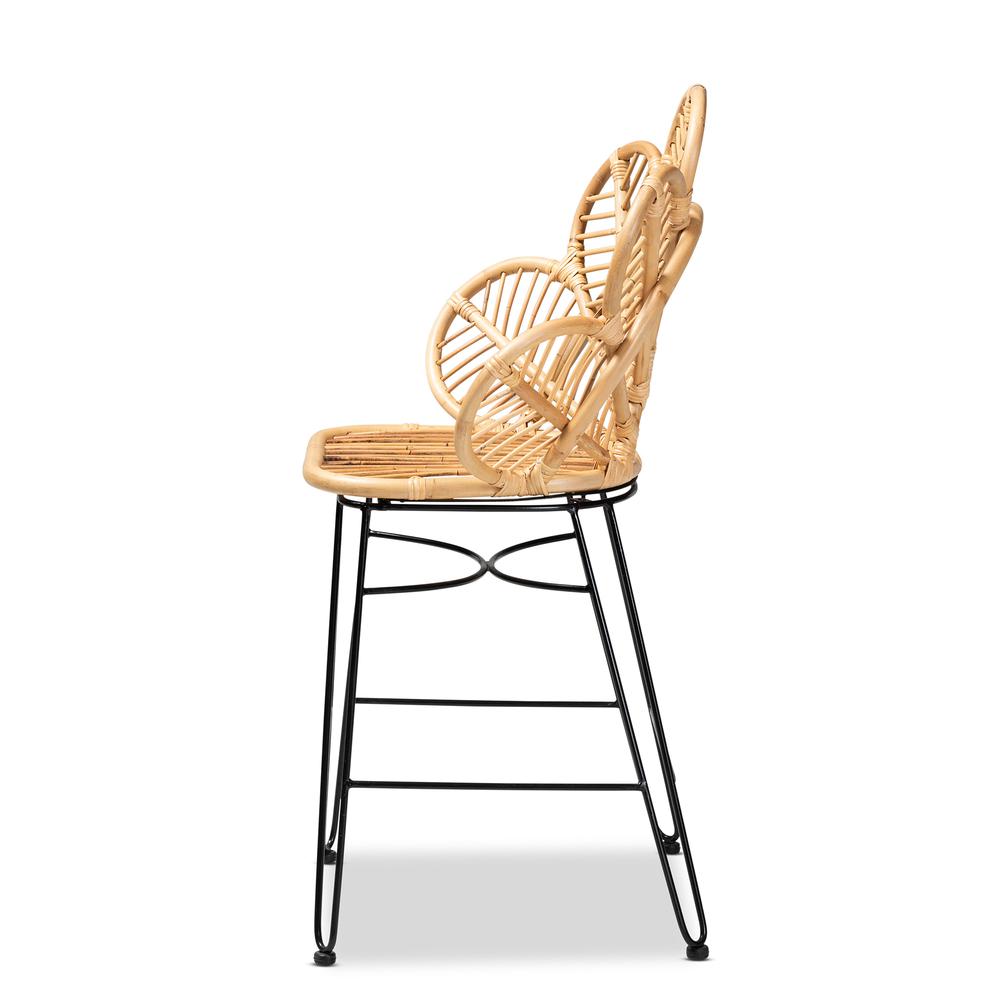 Bohemian Natural Brown Rattan and Black Metal Counter Stool. Picture 13