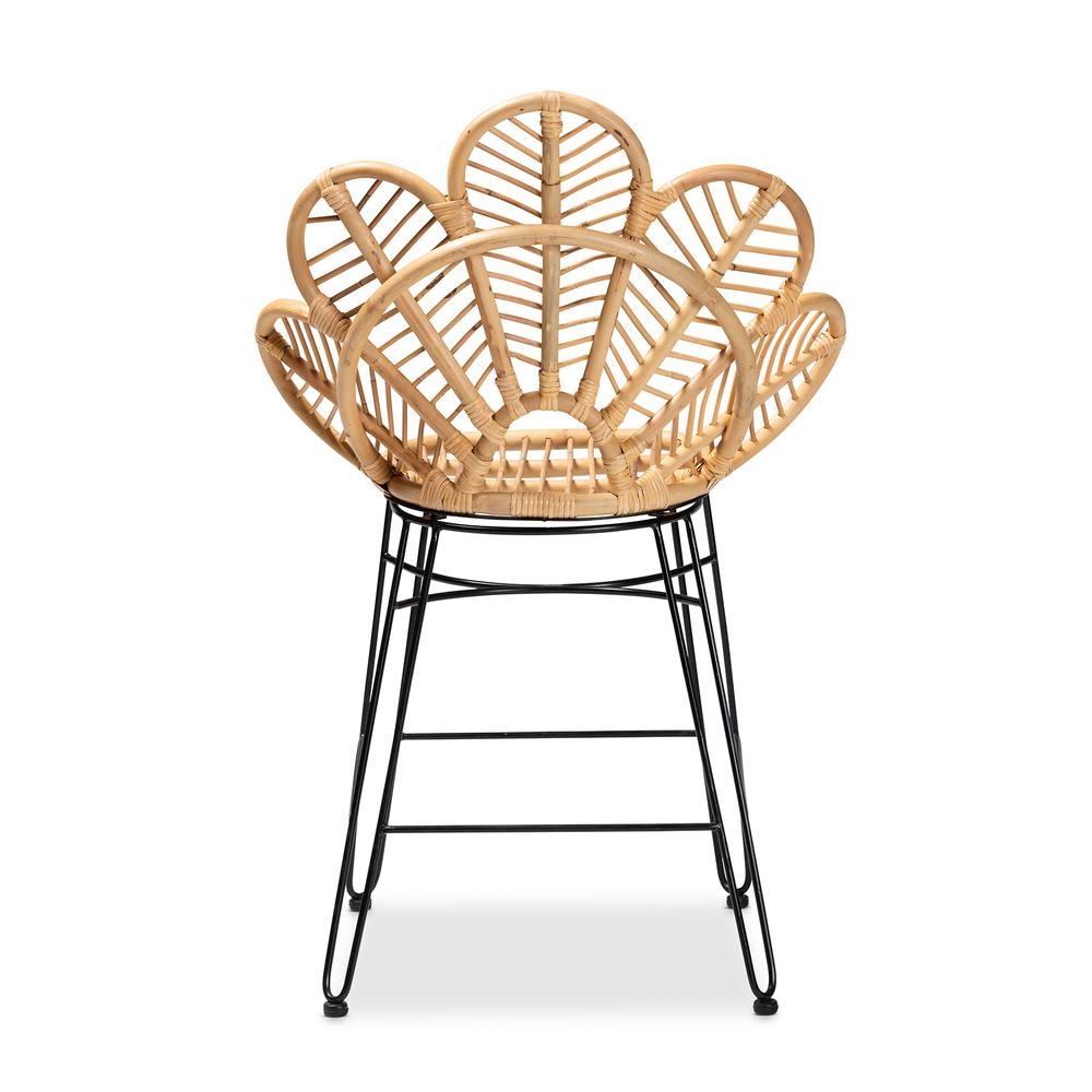 Bohemian Natural Brown Rattan and Black Metal Counter Stool. Picture 14