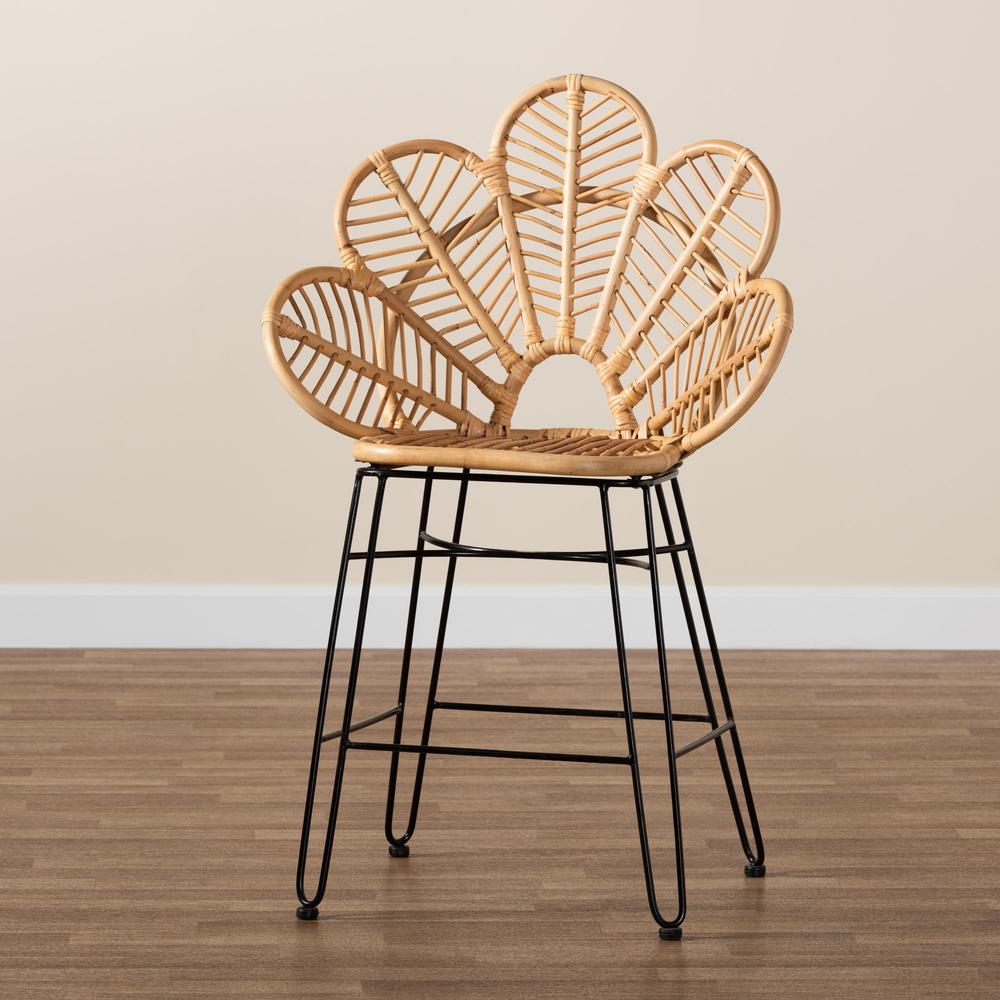 Bohemian Natural Brown Rattan and Black Metal Counter Stool. Picture 19