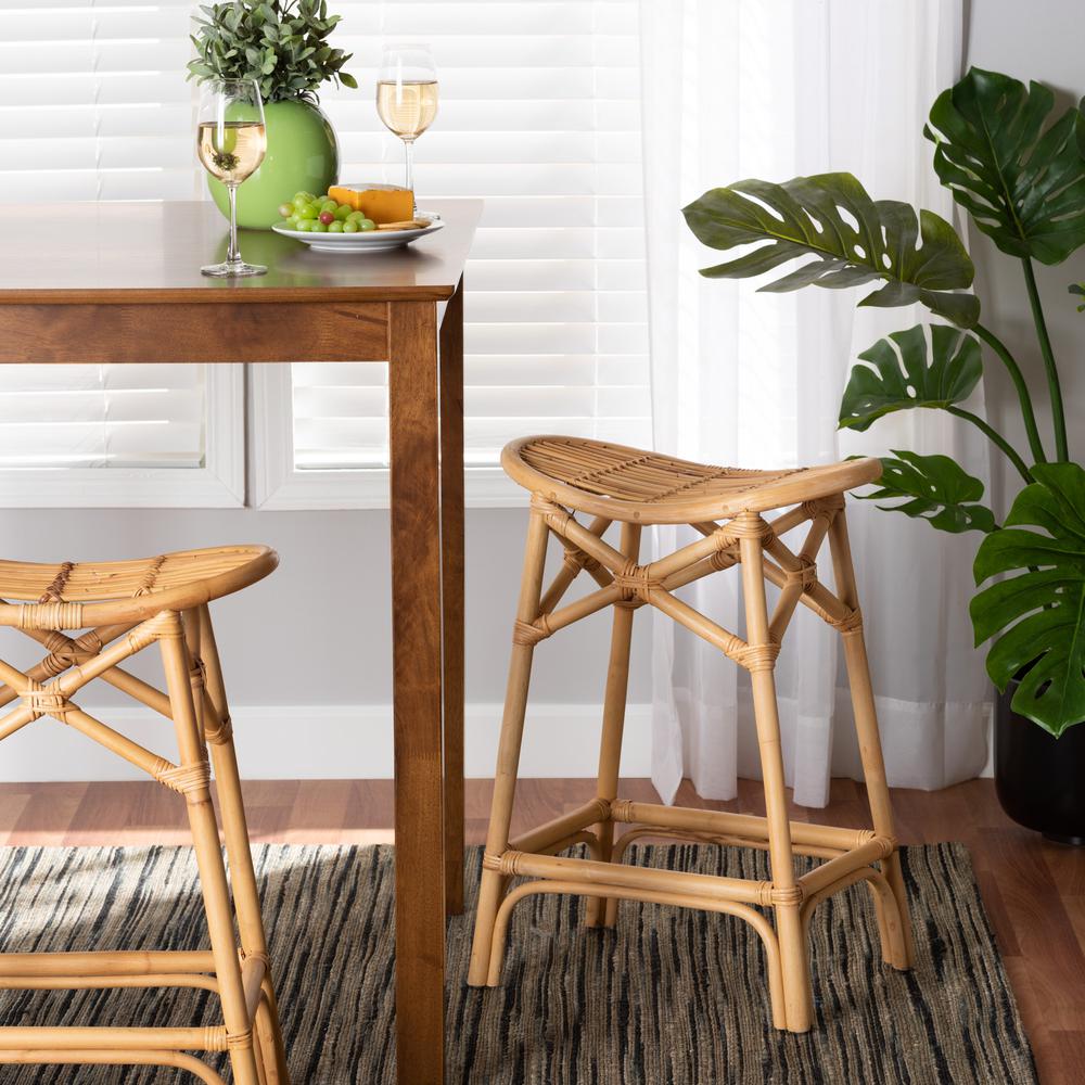 bali & pari Elgon Modern Bohemian Natural Brown Rattan Counter Stool. Picture 16