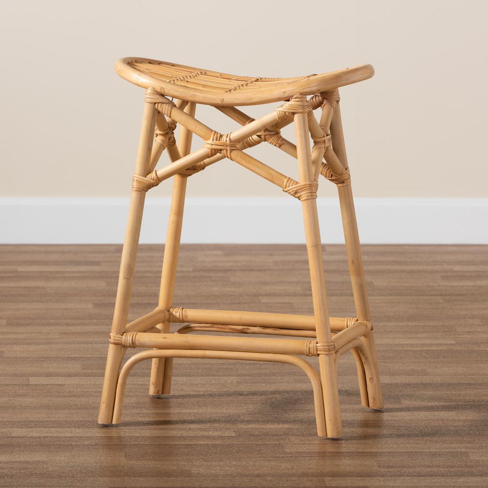 bali & pari Elgon Modern Bohemian Natural Brown Rattan Counter Stool. Picture 17