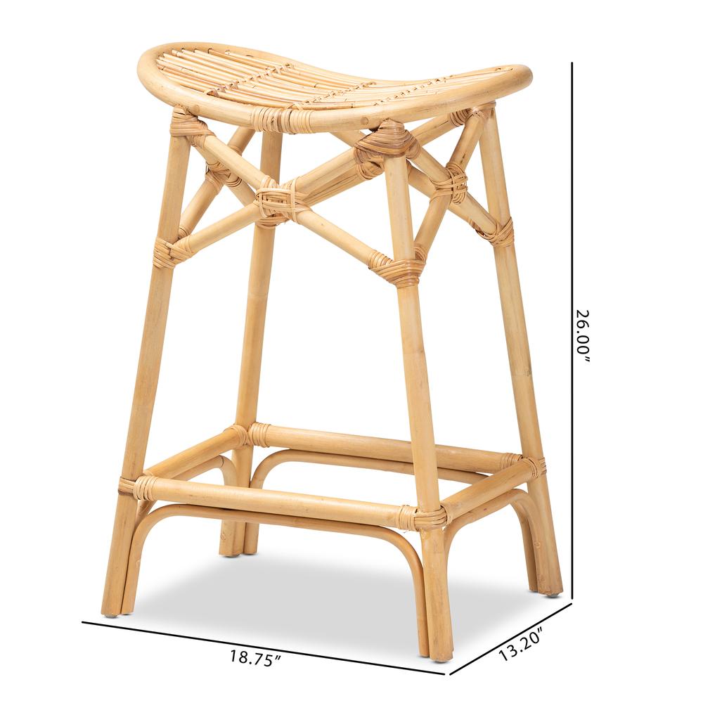 bali & pari Elgon Modern Bohemian Natural Brown Rattan Counter Stool. Picture 18