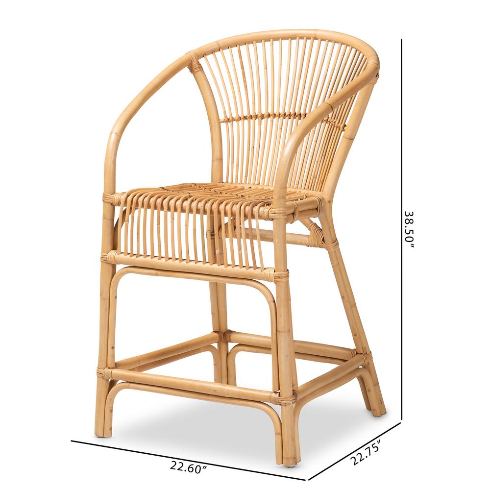 bali & pari Murai Modern Bohemian Natural Brown Rattan Counter Stool. Picture 20