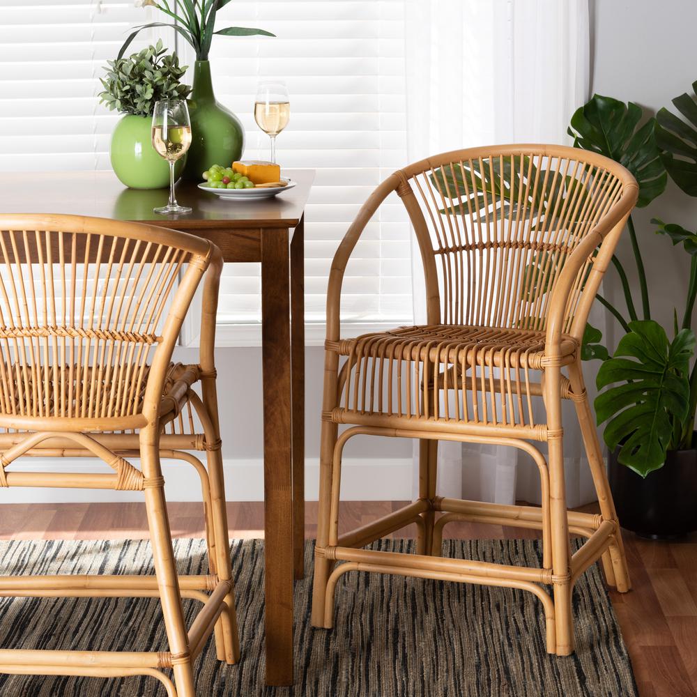 bali & pari Murai Modern Bohemian Natural Brown Rattan Counter Stool. Picture 18