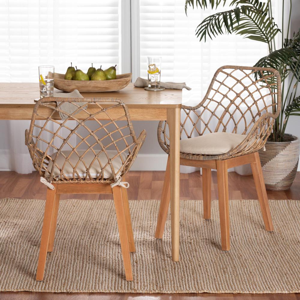 Natural Brown Finished Wood 2-Piece Dining Chair Set. Picture 16