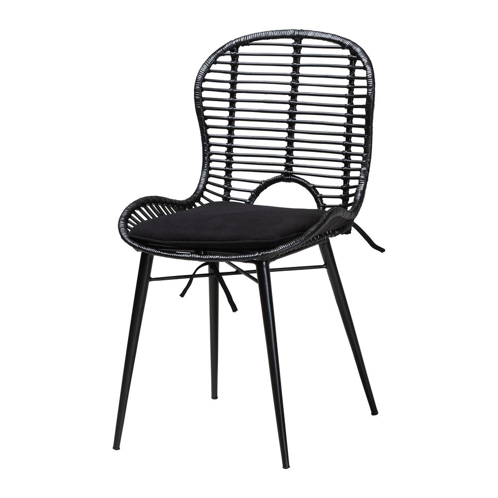 Brenna Modern Bohemian Black Finished Wood and Rattan 5-Piece Dining Set. Picture 12
