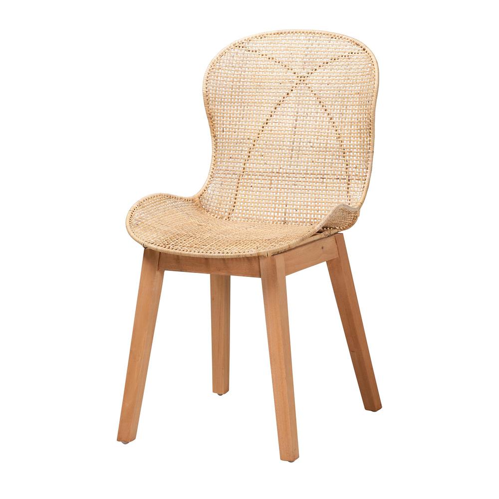 Emmali Modern Bohemian Natural Brown Finished Wood and Rattan 7-Piece Dining Set. Picture 14
