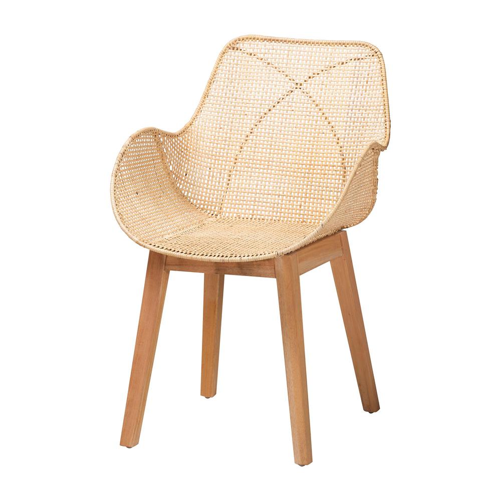 Emmali Modern Bohemian Natural Brown Finished Wood and Rattan 7-Piece Dining Set. Picture 15
