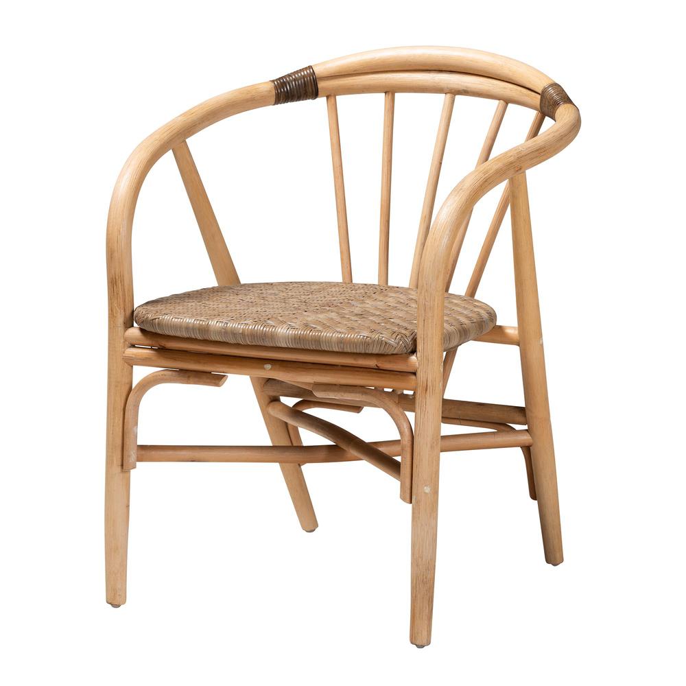 Kyoto Modern Bohemian Natural Brown Finished Wood and Rattan 5-Piece Dining Set. Picture 12