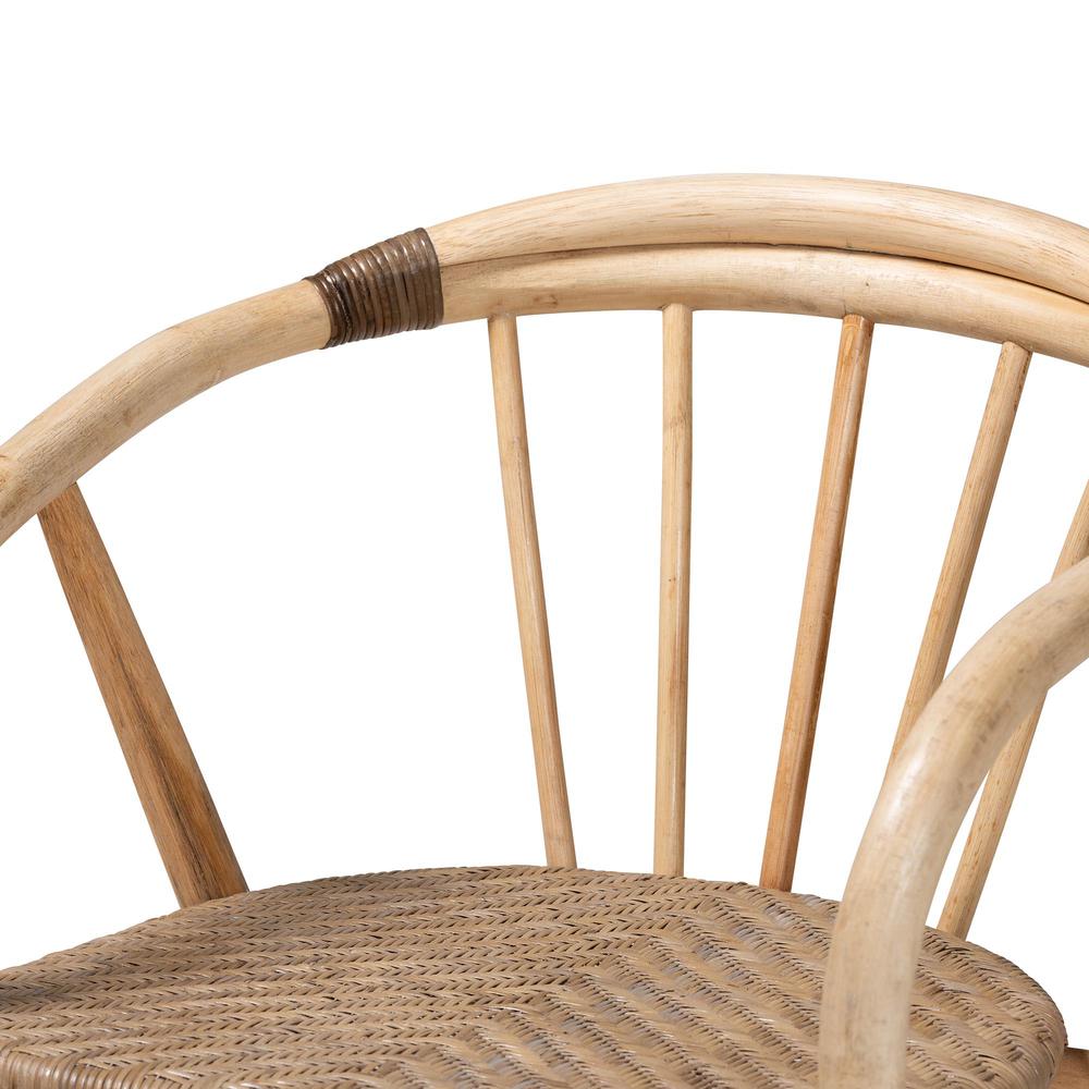 Kyoto Modern Bohemian Natural Brown Finished Wood and Rattan 5-Piece Dining Set. Picture 15