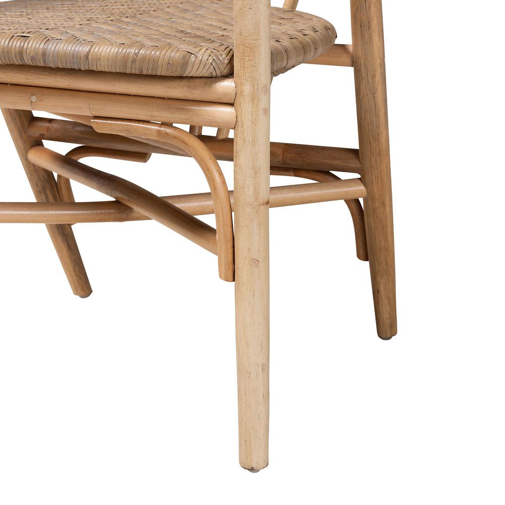 Kyoto Modern Bohemian Natural Brown Finished Wood and Rattan 5-Piece Dining Set. Picture 16