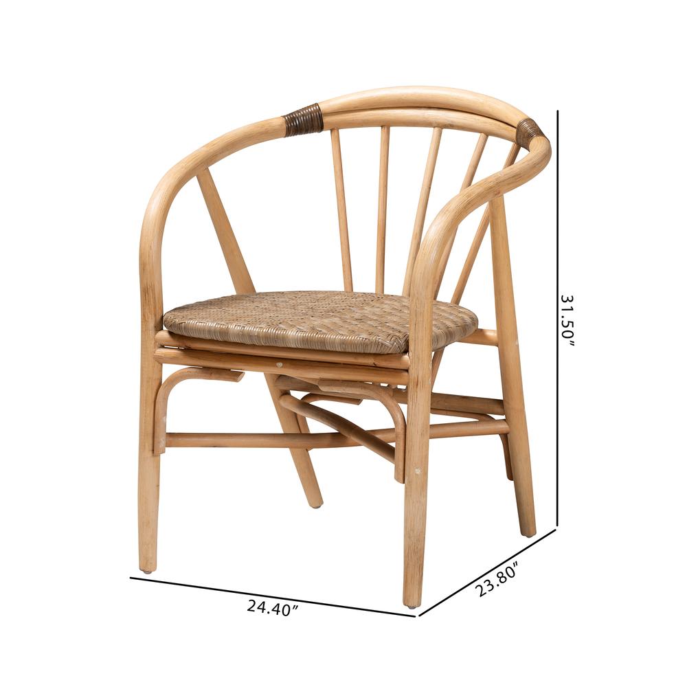 bali & pari Kyoto Modern Bohemian Natural Brown Rattan Dining Chair. Picture 20