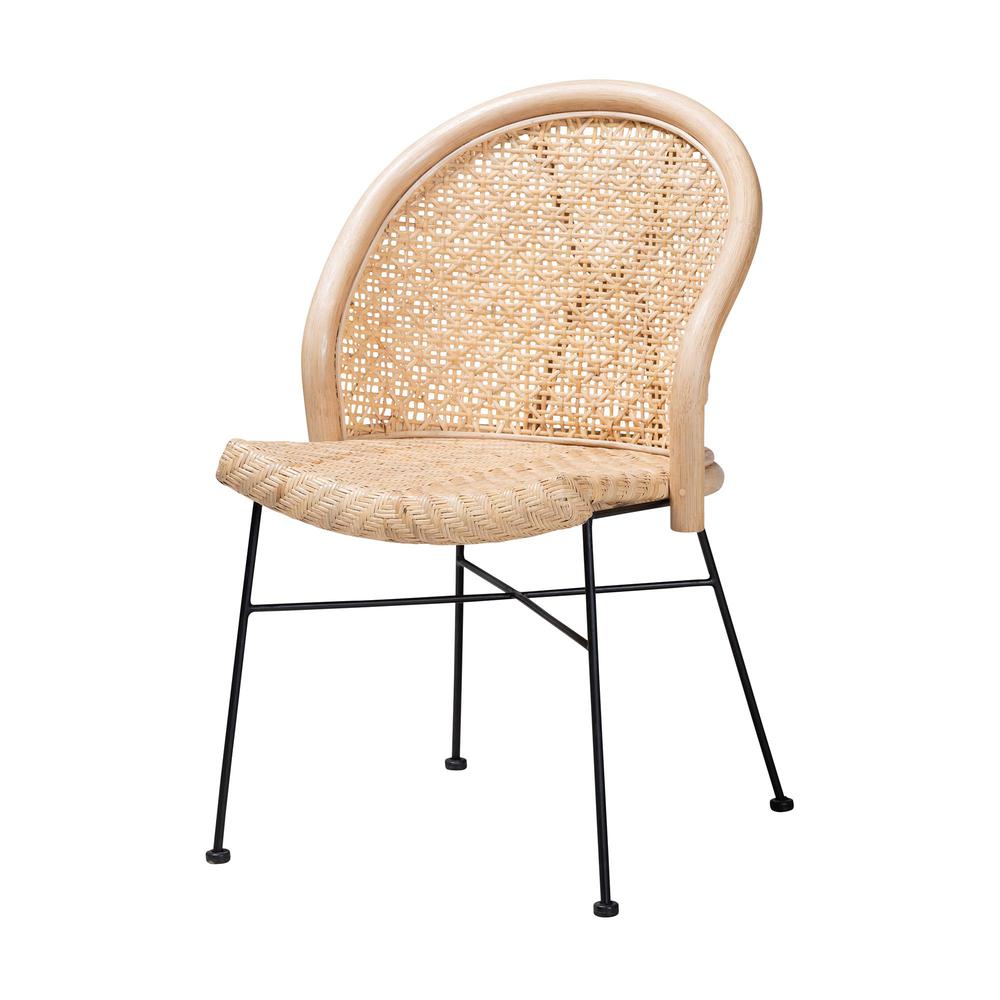 Bohemian Natural Brown Rattan and Black Metal Dining Chair. Picture 11
