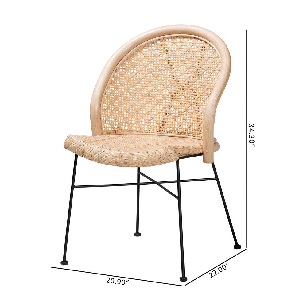 Bohemian Natural Brown Rattan and Black Metal Dining Chair. Picture 20