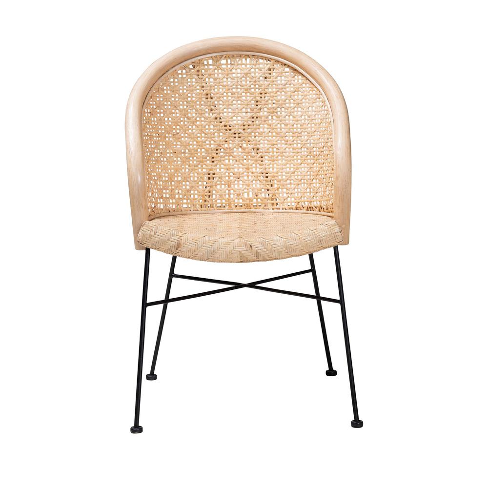 Bohemian Natural Brown Rattan and Black Metal Dining Chair. Picture 12