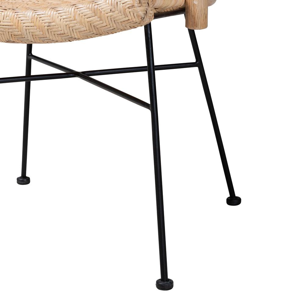 Bohemian Natural Brown Rattan and Black Metal Dining Chair. Picture 16