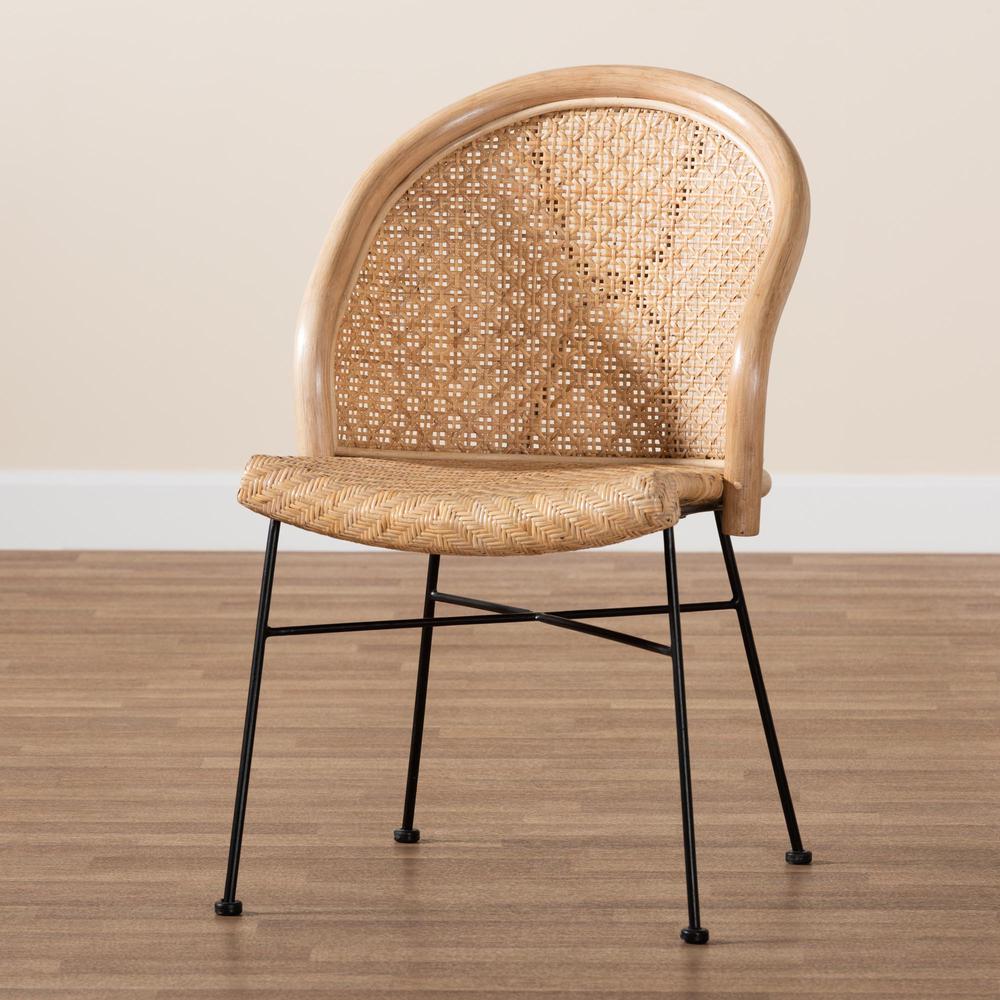 Bohemian Natural Brown Rattan and Black Metal Dining Chair. Picture 19