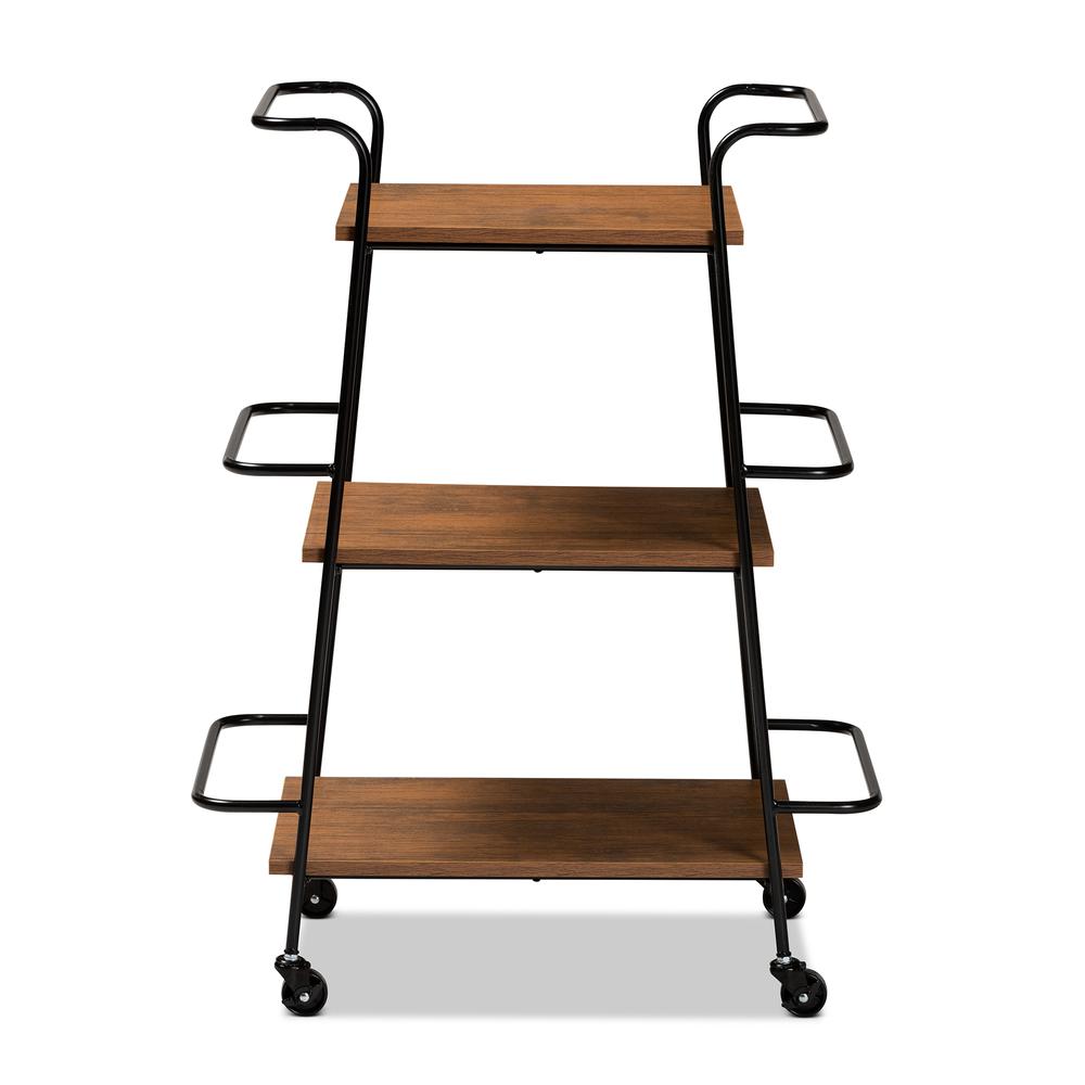 Walnut Finished Wood 3-Tier Small Mobile Wine Bar Cart. Picture 11