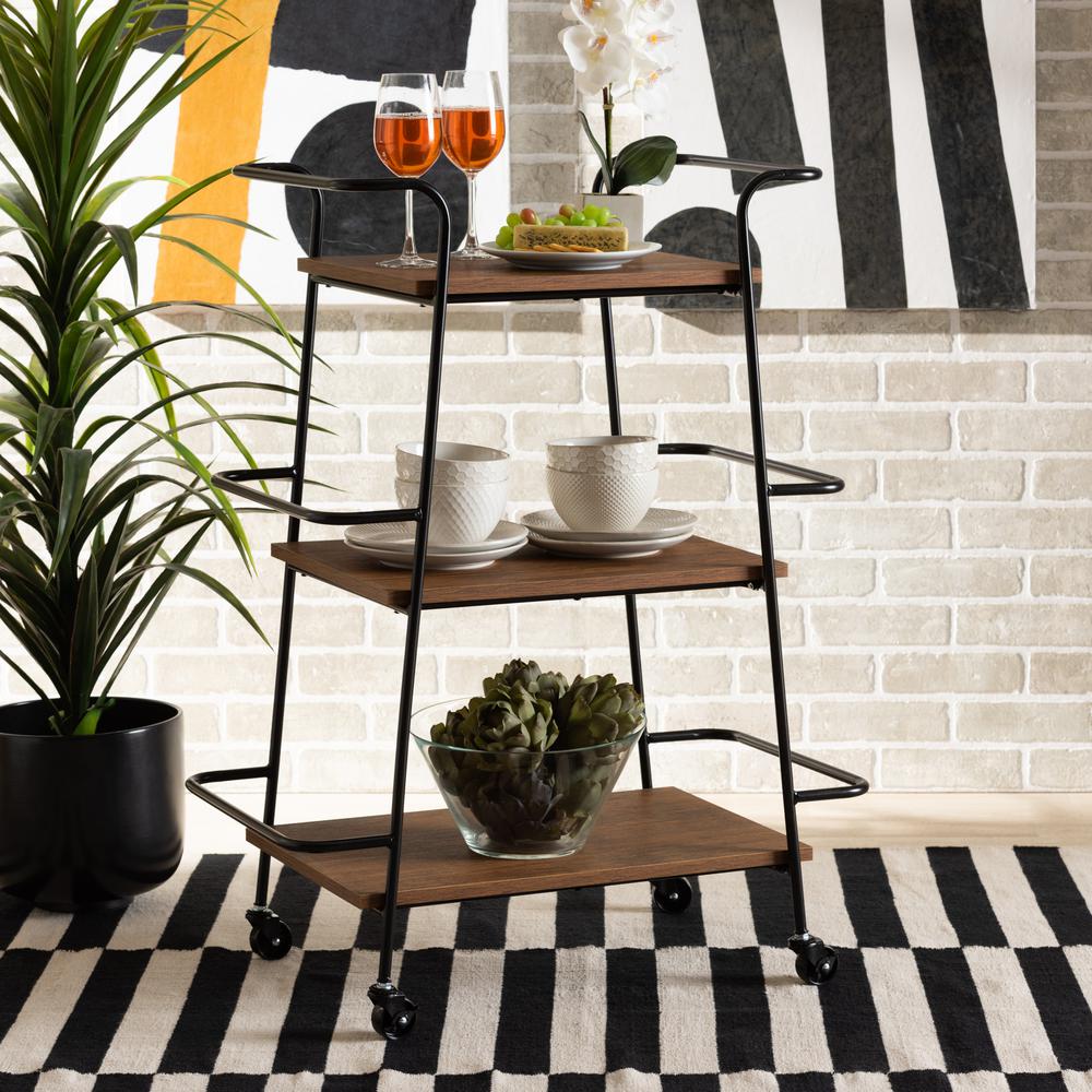 Walnut Finished Wood 3-Tier Small Mobile Wine Bar Cart. Picture 16