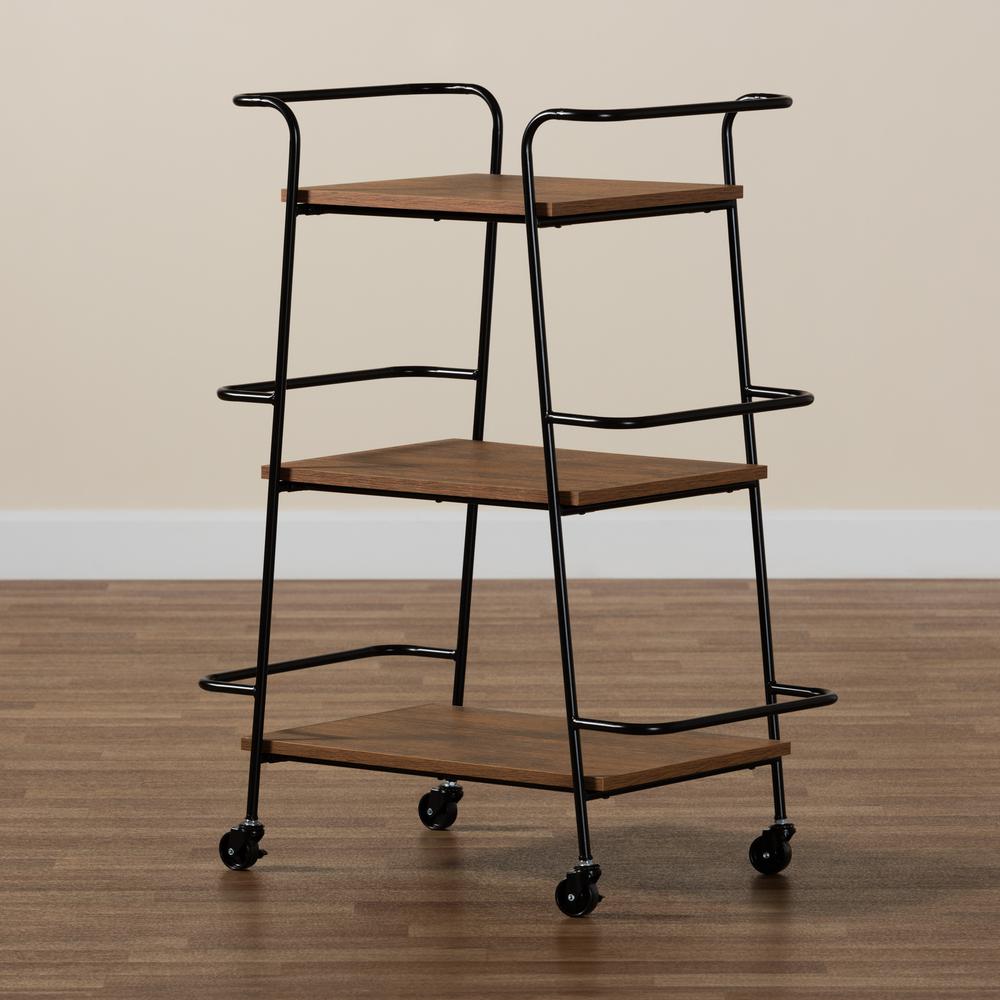 Walnut Finished Wood 3-Tier Small Mobile Wine Bar Cart. Picture 17