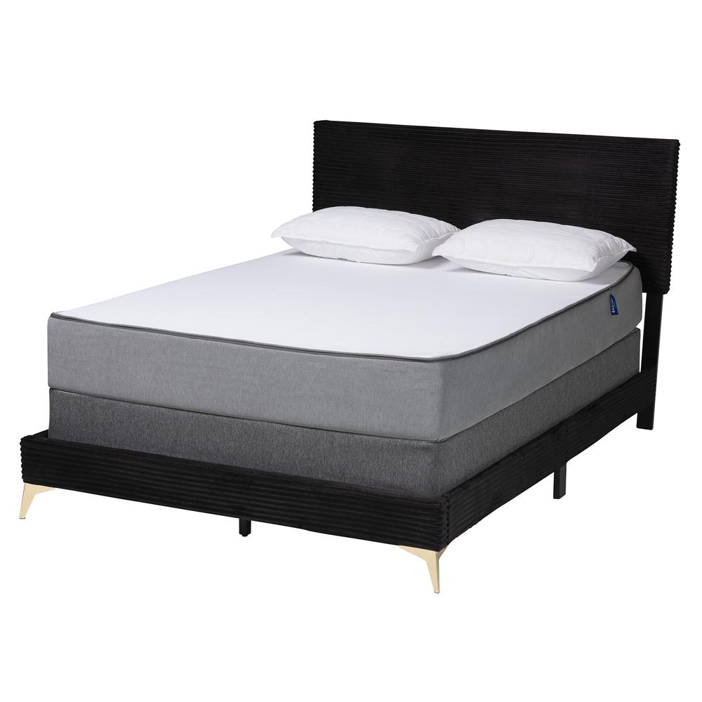 Black Velvet and Gold Metal Queen Size Panel Bed. Picture 10