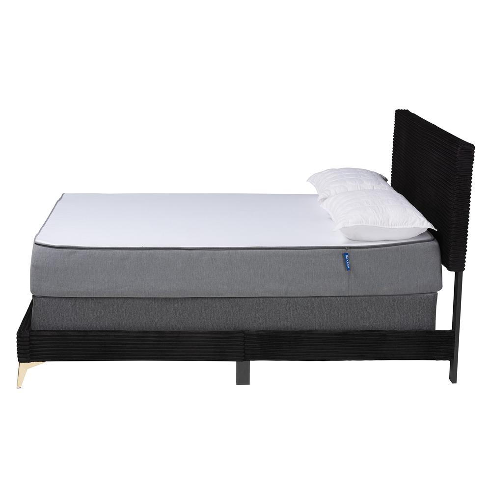 Black Velvet and Gold Metal Queen Size Panel Bed. Picture 11