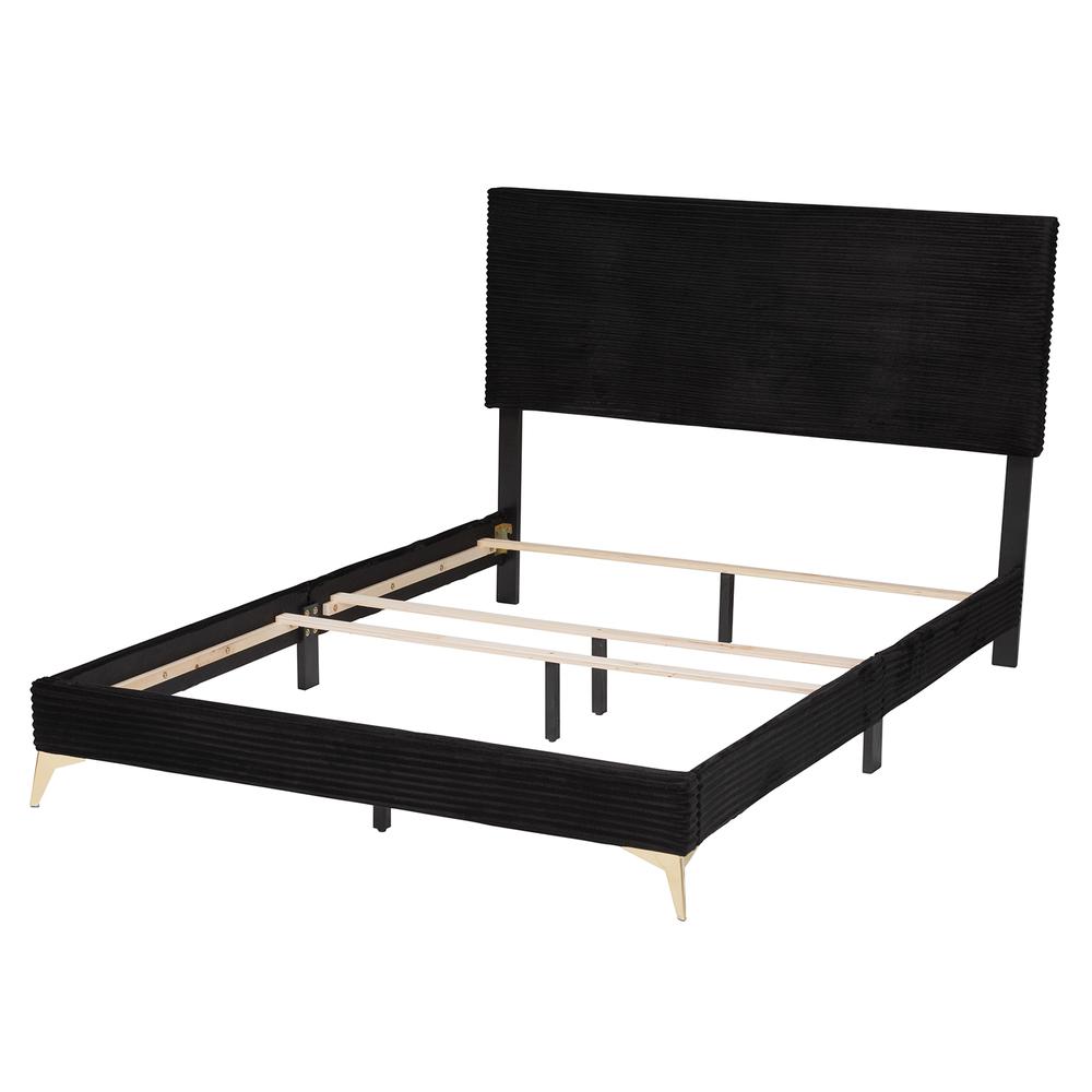 Black Velvet and Gold Metal Queen Size Panel Bed. Picture 12
