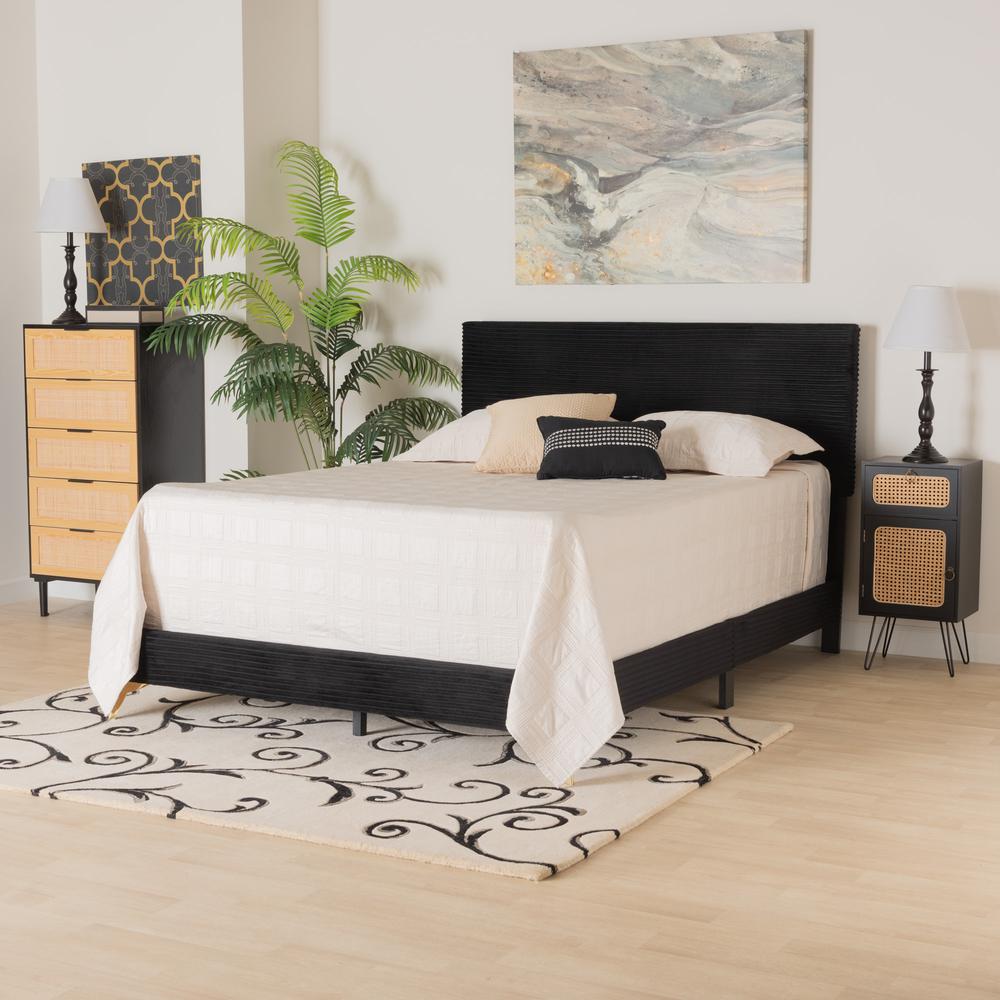 Black Velvet and Gold Metal Queen Size Panel Bed. Picture 16