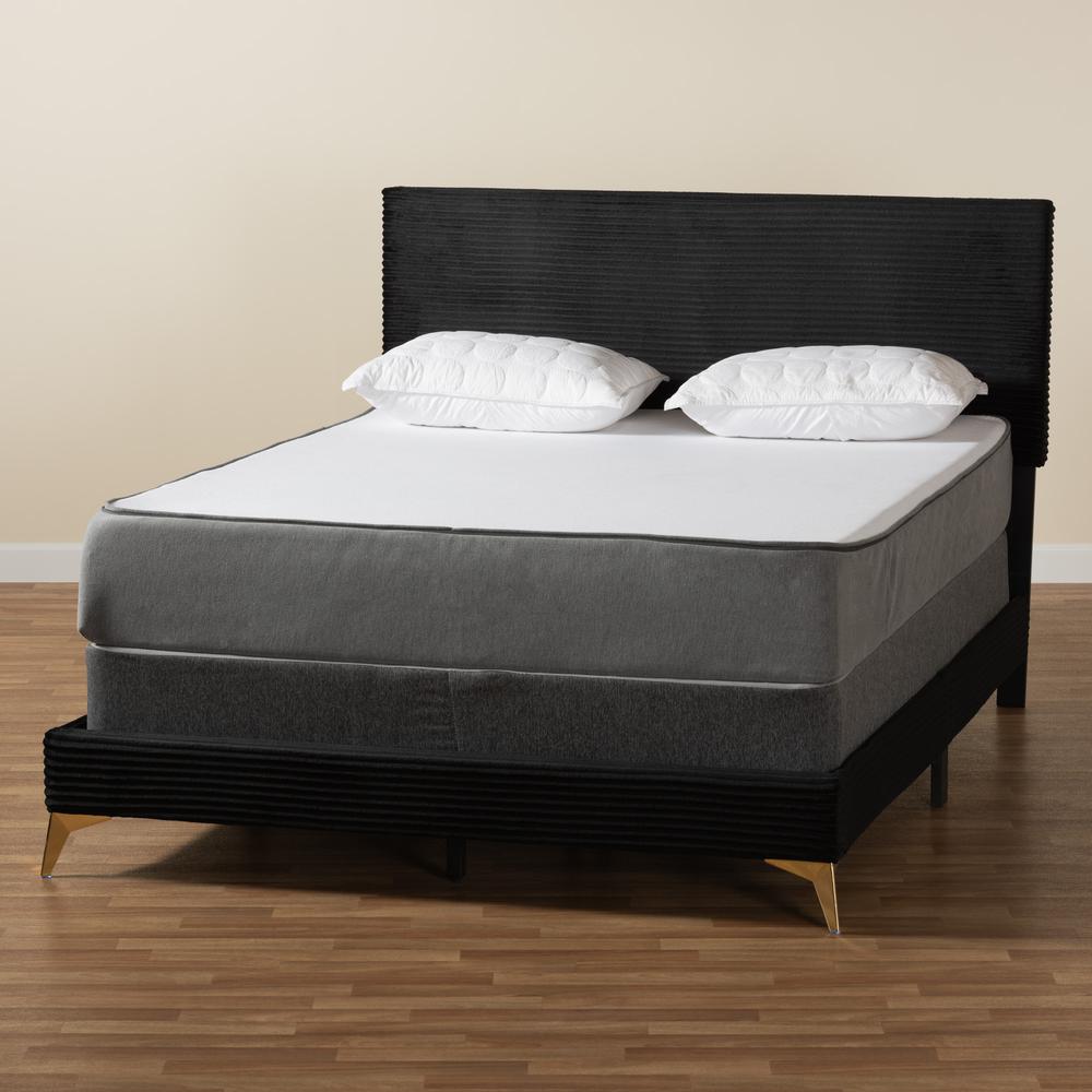 Black Velvet and Gold Metal Queen Size Panel Bed. Picture 17