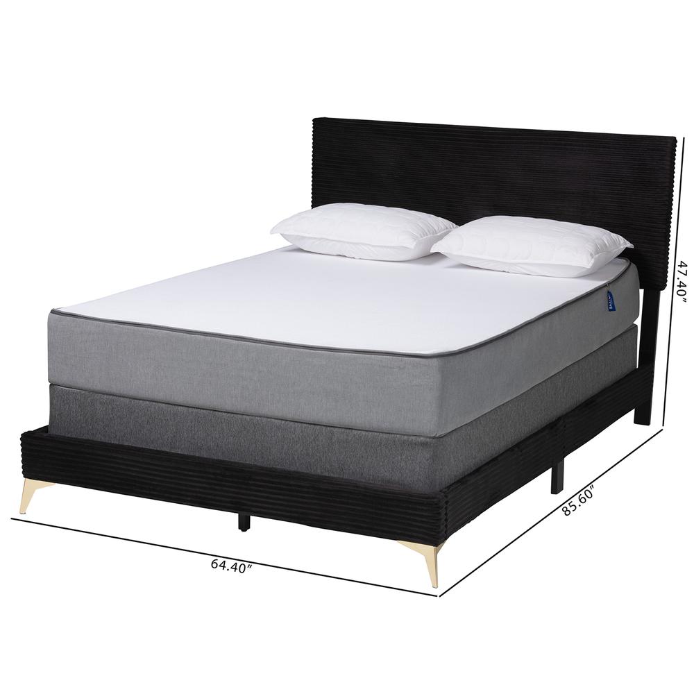 Black Velvet and Gold Metal Queen Size Panel Bed. Picture 18