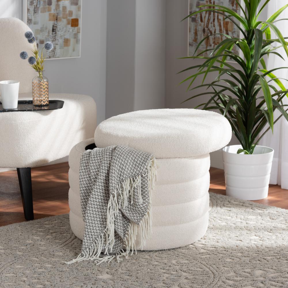 Tabitha Modern and Contemporary Ivory Boucle Upholstered Storage Ottoman. Picture 14