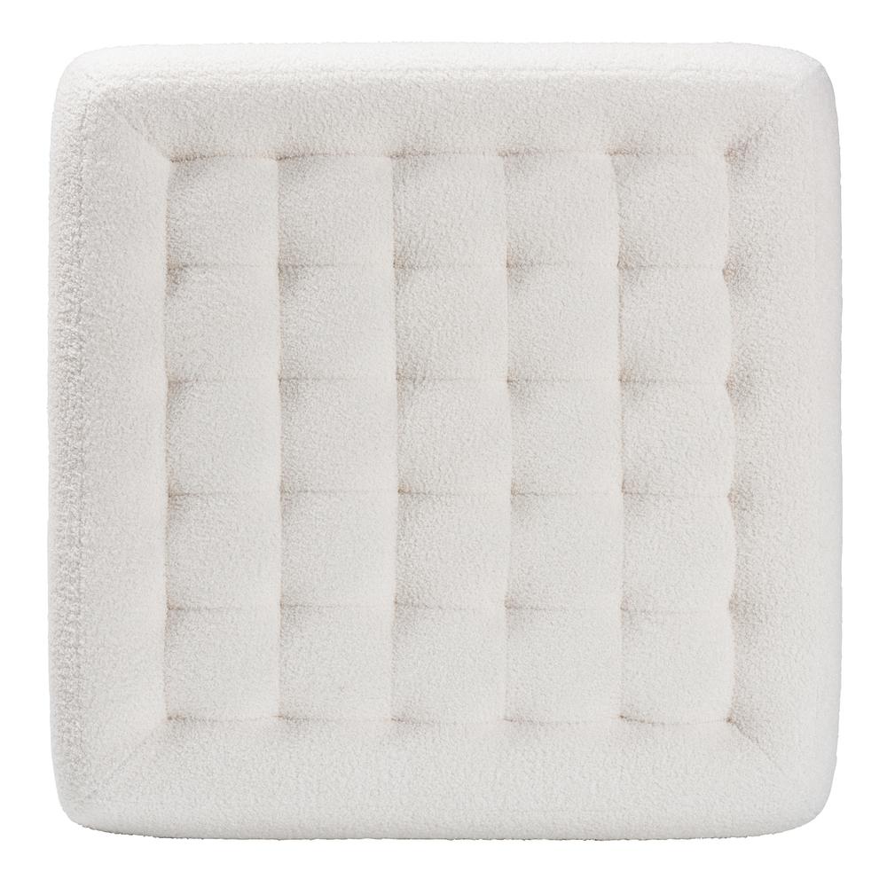Ivory Boucle Upholstered and Black Finished Wood Square Ottoman. Picture 11