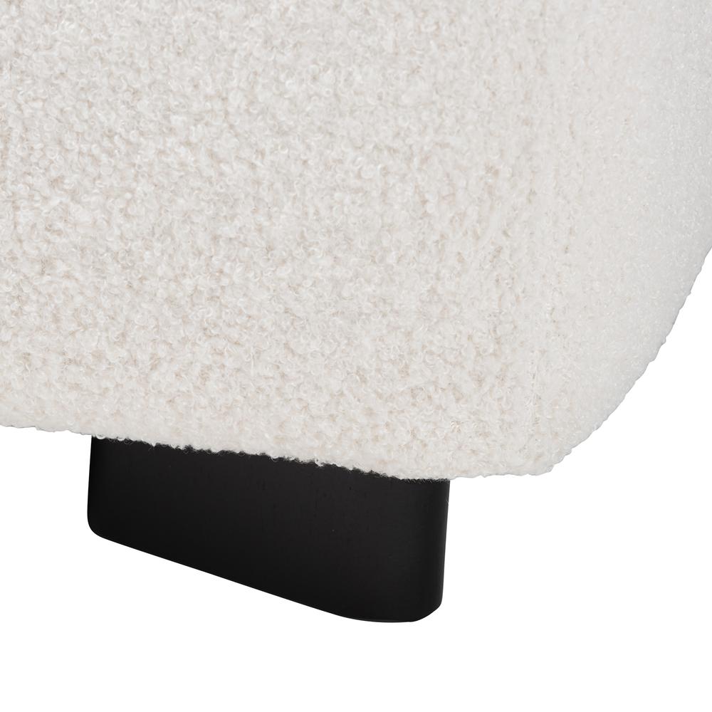Ivory Boucle Upholstered and Black Finished Wood Square Ottoman. Picture 12