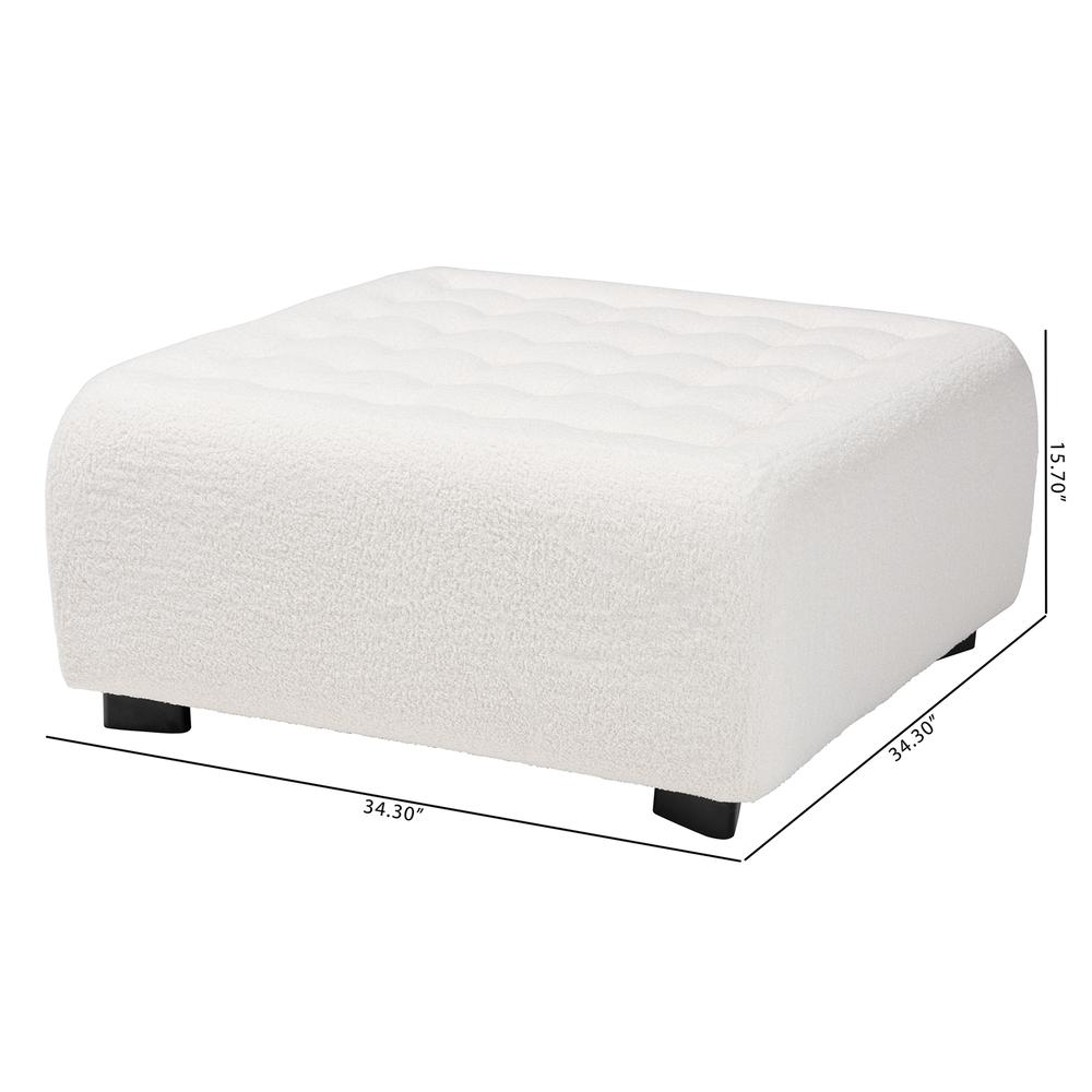 Ivory Boucle Upholstered and Black Finished Wood Square Ottoman. Picture 16