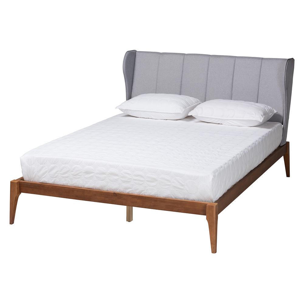 Transitional Light Grey Fabric and Ash Walnut Finished Wood Queen Size Bed. Picture 10