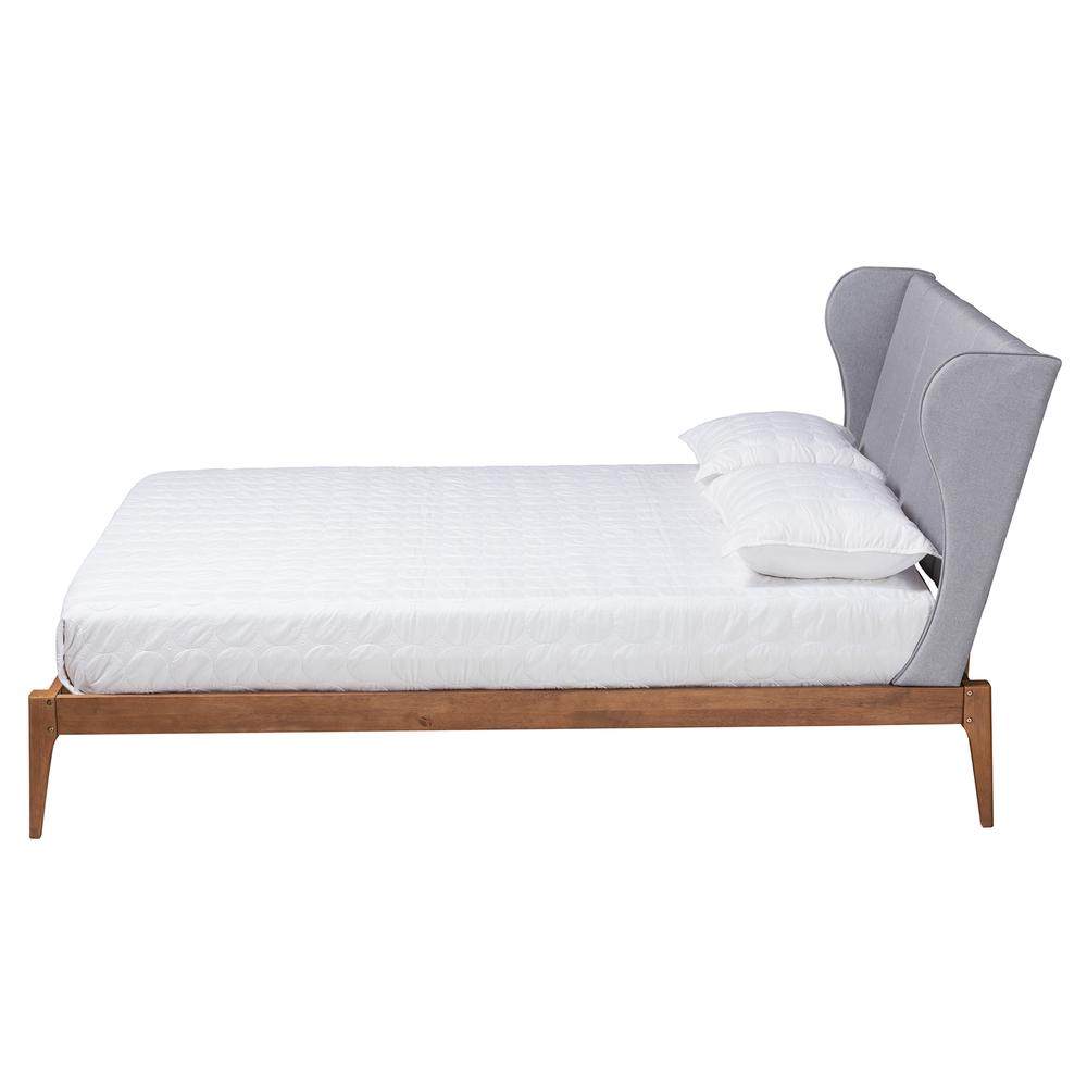 Transitional Light Grey Fabric and Ash Walnut Finished Wood Queen Size Bed. Picture 11