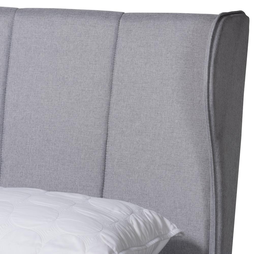 Transitional Light Grey Fabric and Ash Walnut Finished Wood Queen Size Bed. Picture 13