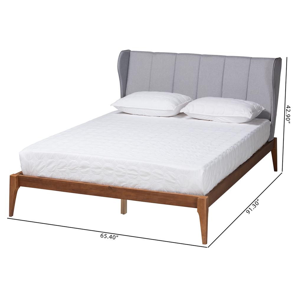 Transitional Light Grey Fabric and Ash Walnut Finished Wood Queen Size Bed. Picture 18