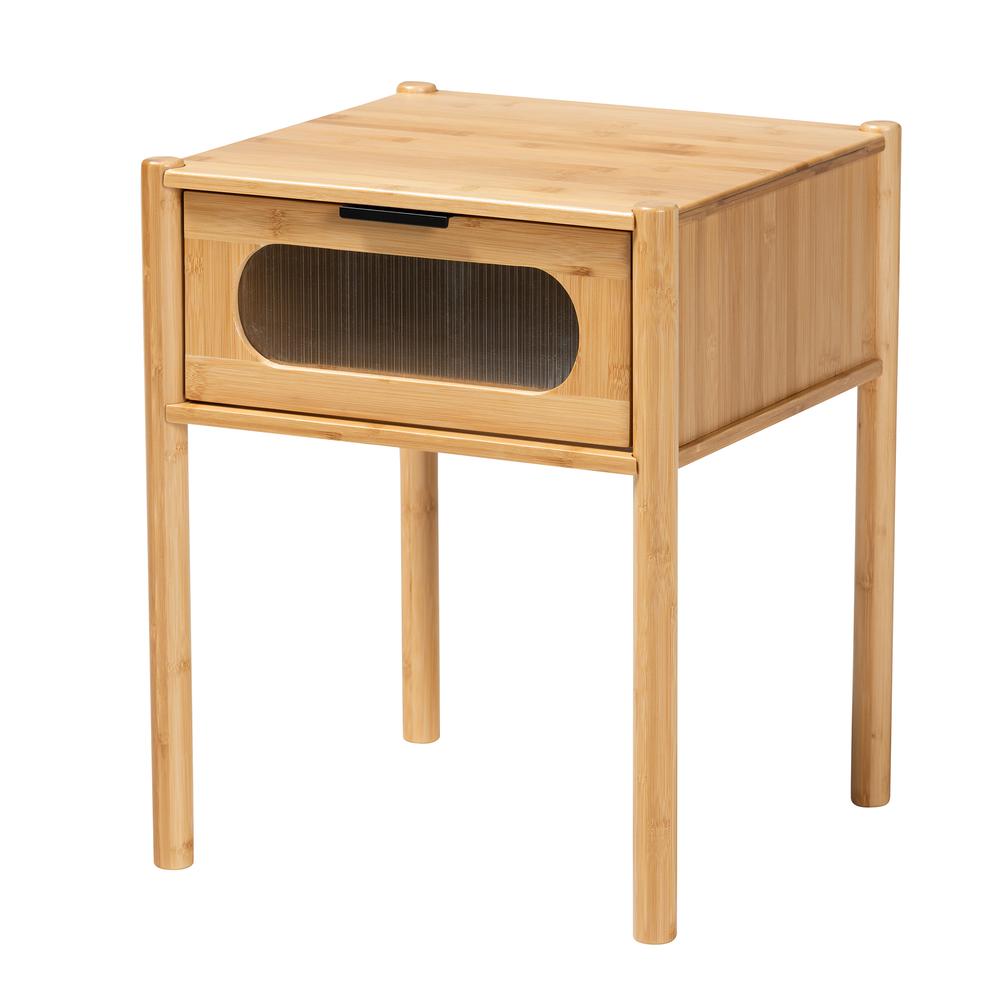 Transitional Natural Brown Bamboo Wood 1-Drawer End Table. Picture 11