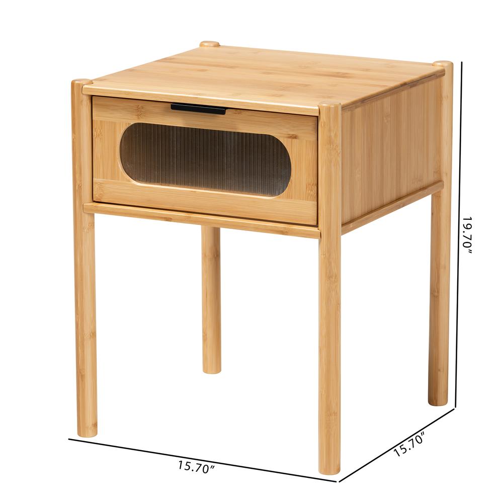 Transitional Natural Brown Bamboo Wood 1-Drawer End Table. Picture 20