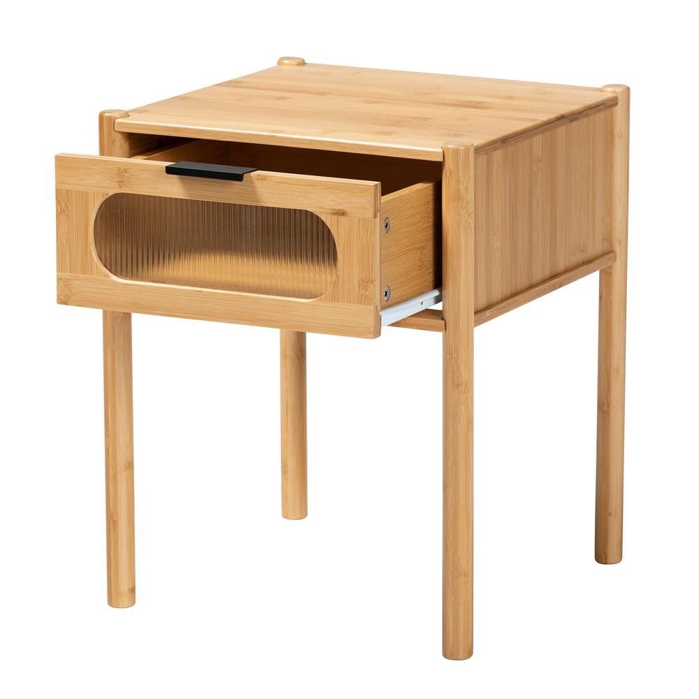 Transitional Natural Brown Bamboo Wood 1-Drawer End Table. Picture 12