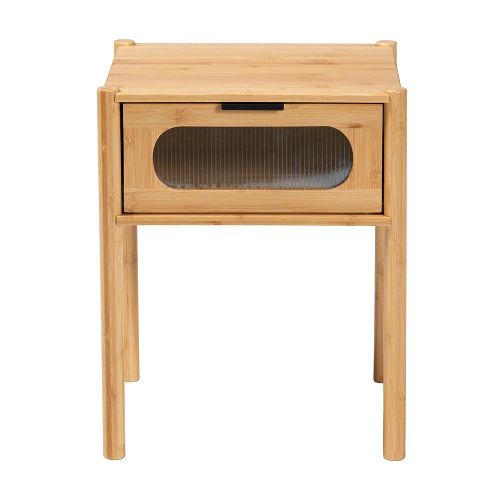 Transitional Natural Brown Bamboo Wood 1-Drawer End Table. Picture 13